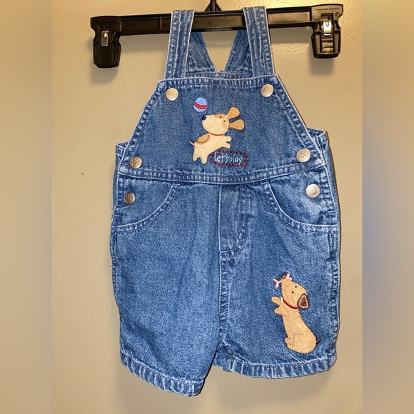 Denim puppy embroidered overalls - Picture 1 of 4
